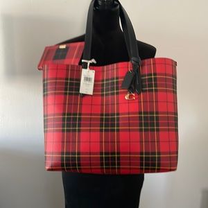 Coach Red and Black Tartan Tote